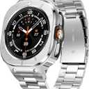 SUPLINK Stainless Steel Case and Band Compatible with Samsung Galaxy Watch Ultra Bands Men, Rugged Protective Case Bumper Metal Bands for Samsung Watch Ultra Band 47mm, Silver