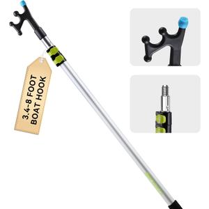 3.48 FT Telescoping Aluminum Boat Hook for Docking, Non-Slip Rubber Tip, 3-Stage Floating Lightweight Sturdy Push-Pull Pole, Scratch-Resistant Rustproof, Standard 3/4" Threaded End, 8 Ft Pole With Boat Hooks