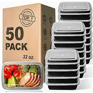WGCC Meal Prep Containers, 32OZ 50 Pack Extra-thick Food Storage Containers with Lids, Plastic Microwavable Bento Box Reusable Storage Lunch Boxes BPA Free, Stackable, Dishwasher/Freezer Safe