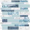 Peel and Stick on Self Adhesive Backsplash Wall Marble Tiles Stickers 3D for Kitchen Bathroom,Spliced Blue (10-Sheet, 12"12")