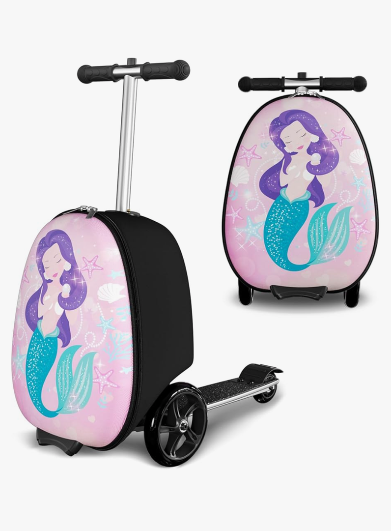 Scooter Suitcase for Kids, 2 in 1 Ride-on Luggage with Flash PU Wheels, Adjustable Handle & TPR Non-Slip Grip, Foldable & Lightweight, Ages 5-12