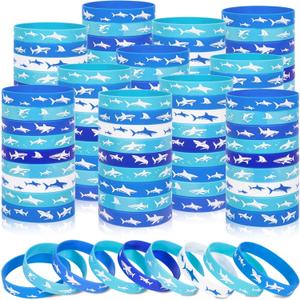 Moon Boat Shark Silicone Bracelets Bulk, Under the Sea Blue and White Ocean Rubber Wristbands Party Favors