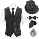 EFORLED 1920s Mens Costume Fedora Hat,Gatsby Gangster Vest,Vintage Pocket Watch,Pre Tied Bow Tie,Tie Large