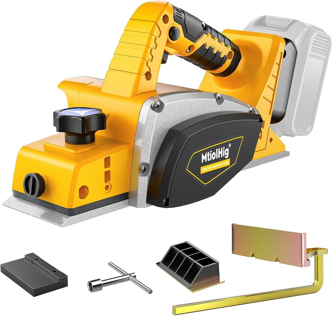 15000 RPM Cordless Handheld Planer Compatible with DeWalt 20V Battery 3-1/4 Inch Electric Planer - Power Hand Wood Planer for Woodworking, Carpentry, and Home DIY (No Battery) (Yellow)