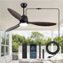52" Outdoor Ceiling-Fan with Light: Plug-in Waterproof Hanging Fans, App/Remote Control, Reversible 6-Speed Quiet DC Motor, 3CCT, for Patio Porch Pergola
