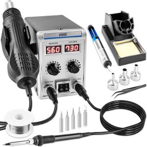 8586D 2 In 1 Soldering Station, SMD Hot Air Rework Station LED Dual Digital Display with Heat Gun and Solder Iron Kit, Electric Soldering Iron Station with Temperature Control, Auto Sleep Functions