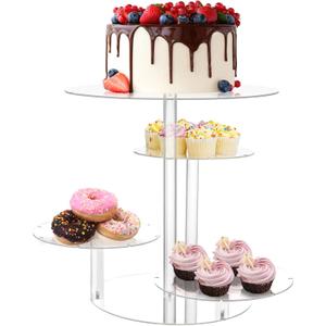 4 Tier Acrylic Cake Stand, Large Cupcake Stand with Led String Lights, Cake Display Stands Round Dessert Tree Tower, Transparent Pastry Tray Holder for Wedding Birthday Tea Graduation Party