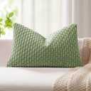 Kevin Textile Spring 14x22 Inch Pillow Cover 1 Pack Boho Decorative Soft Striped Corduroy Lumbar Farmhouse Solid Color Accent Rectangle Cushion Case for Living Room Couch Sofa Bed, Sage Green