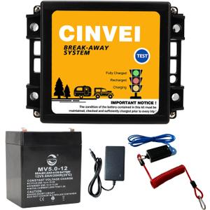 Trailer Brakes Breakaway Kit with Charger, LED Indicator, Switch, 12V 5AH Battery for Trailer Caravan