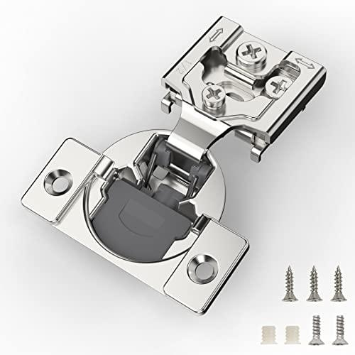 FURNIWARE 20 Pieces Soft Closing Cabinet Hinges, 1/2 inch Overlay Cabinet Hardware Hinges Nickel Plated- 105 Degree