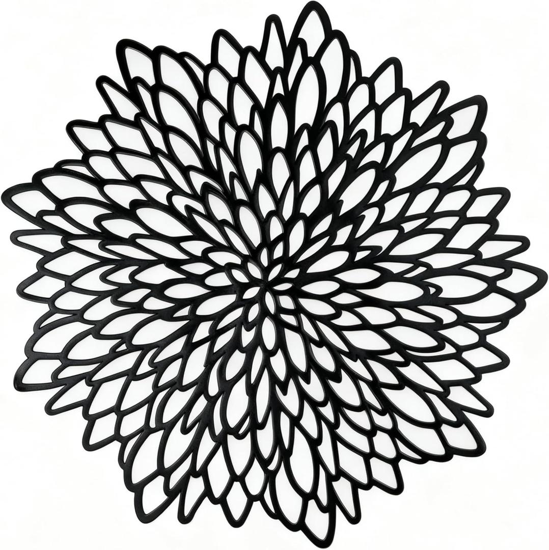 Set of 4 Round Placemats Black, Heat-Resistant PVC Table Mats with Luxury Metallic Glossy Finish for Thanksgiving Christmas Wedding Party Decor, Easy to Clean