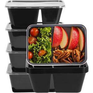 10Pack 32oz Meal Prep Containers Reusable with Lids, 2 Compartment with Portion Control Storage for Lunch or Takeaway, Plastic Disposable Bento Box To Go Take Out, Microwave Freezer Dishwasher Safe
