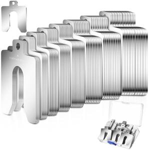 Shimeyao 80 Pcs Size A 2" x 2" Stainless Steel Slotted Shims Kit Composite Metal Shims Stock for Leveling Assortment with Storage Box for Wood Battery Terminal Door Machinist Motor Shop Replacement
