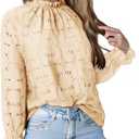 StunShow Women Eyelet Shirts Long Sleeve Shirts for Women Lace Dressy Embroidered Blouses 2025 Fashion Top (S)