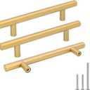 goldenwarm Kitchen Cabinet Pulls Brushed Brass Drawer Handles - Modern Cabinet Drawer Pulls Gold Kitchen Hardware, 4.5in Hole Centers, 5 Pack