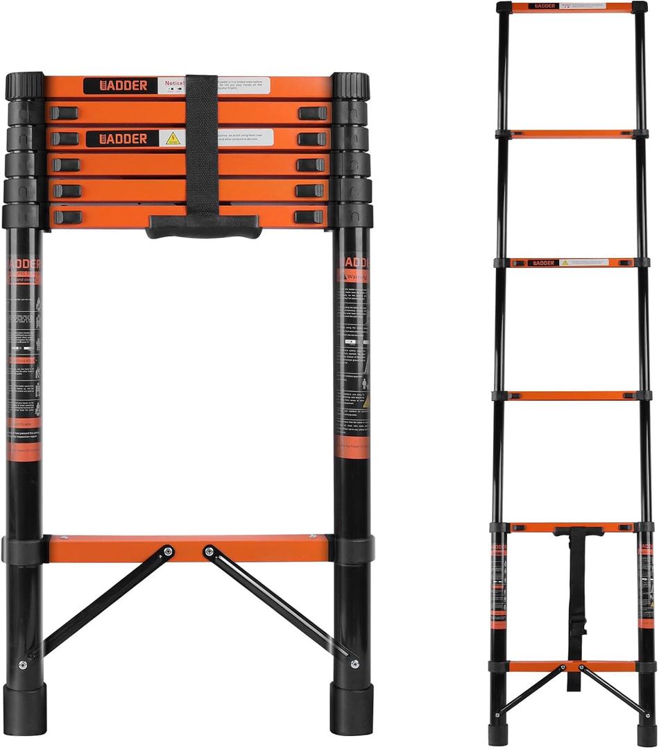 Telescoping Roof Ladder, Heavy-Duty Stainless Steel, with Anti-Slip Feet, 330 Lbs Load Capacity, Suitable for RVs, Roofs, and Multi-Scene Use