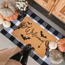 Halloween Welcome Door Mat Combo Set, Skeletal Hand Coco Coir Doormat -28" x 43" Black and White Plaid Rug, Autumn Front Porch Entryway Decor Floor Mat