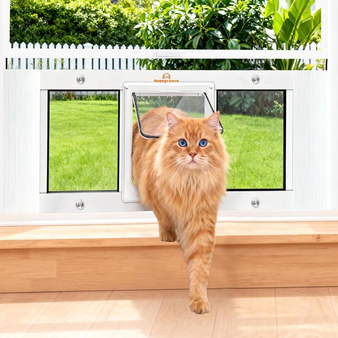 Homegroove Cat Door for Window, Adjustable Fits to 31"-36" Width Window Pet Door for Cat & Doggy, Aluminum Frame Window Cat Door Insert to Control Pet Access (31-36inch)