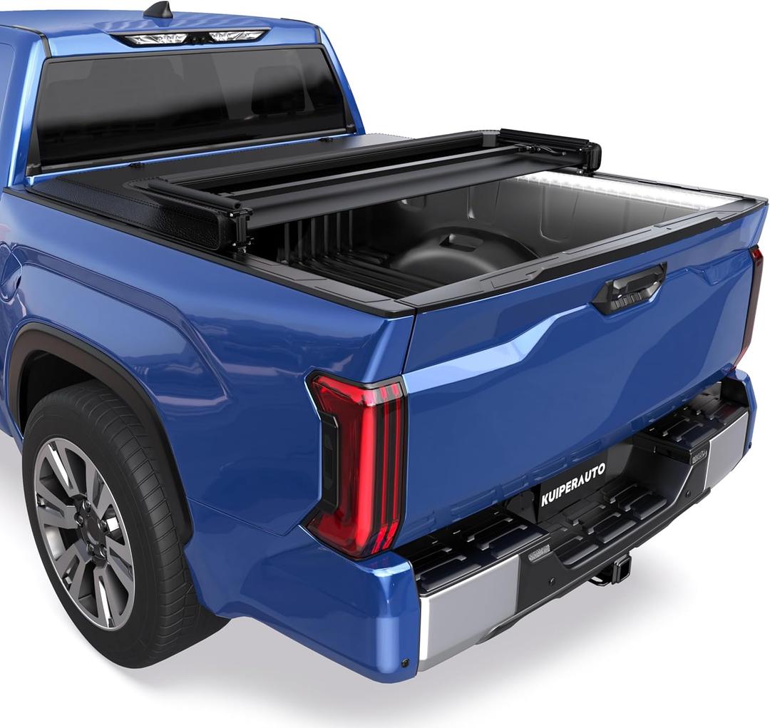 Soft Tri Truck Bed Tonneau Cover Compatible for 2024 2025 Toyota Tacoma 5ft (incl Utility Track System w/LED Light Strip)