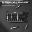 Dlyfull 8 Bay AA AAA Battery Charger with USB-C High-Speed Charging, Independent Slot for 1.2V Ni-MH Ni-CD Rechargeable Batteries, Cable Included