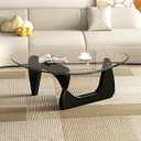 Mid Century Modern Glass Coffee Table for Living Room, Small Coffee Tables, Suitable for Bedroom Living Room Reception Office Tables (Black/ Transparent, Small）