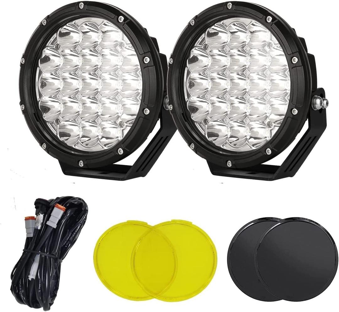 BIGLIONX Round LED Offroad Lights 7inch 2pcs 210W 32000LM LED Off Road Light Super Bright Amber Offroad Lights Driving Light Spot Light Bar with Wiring Harness IP68 for Trucks Pickup ATV UTV SUV (Black)