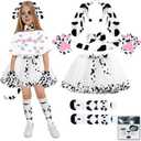 Dalmatian Costume Girls, 101 Days of School Dog Costume Set Kids Tutu Headband Accessories Halloween Animal Party (5-6 Years Old) White