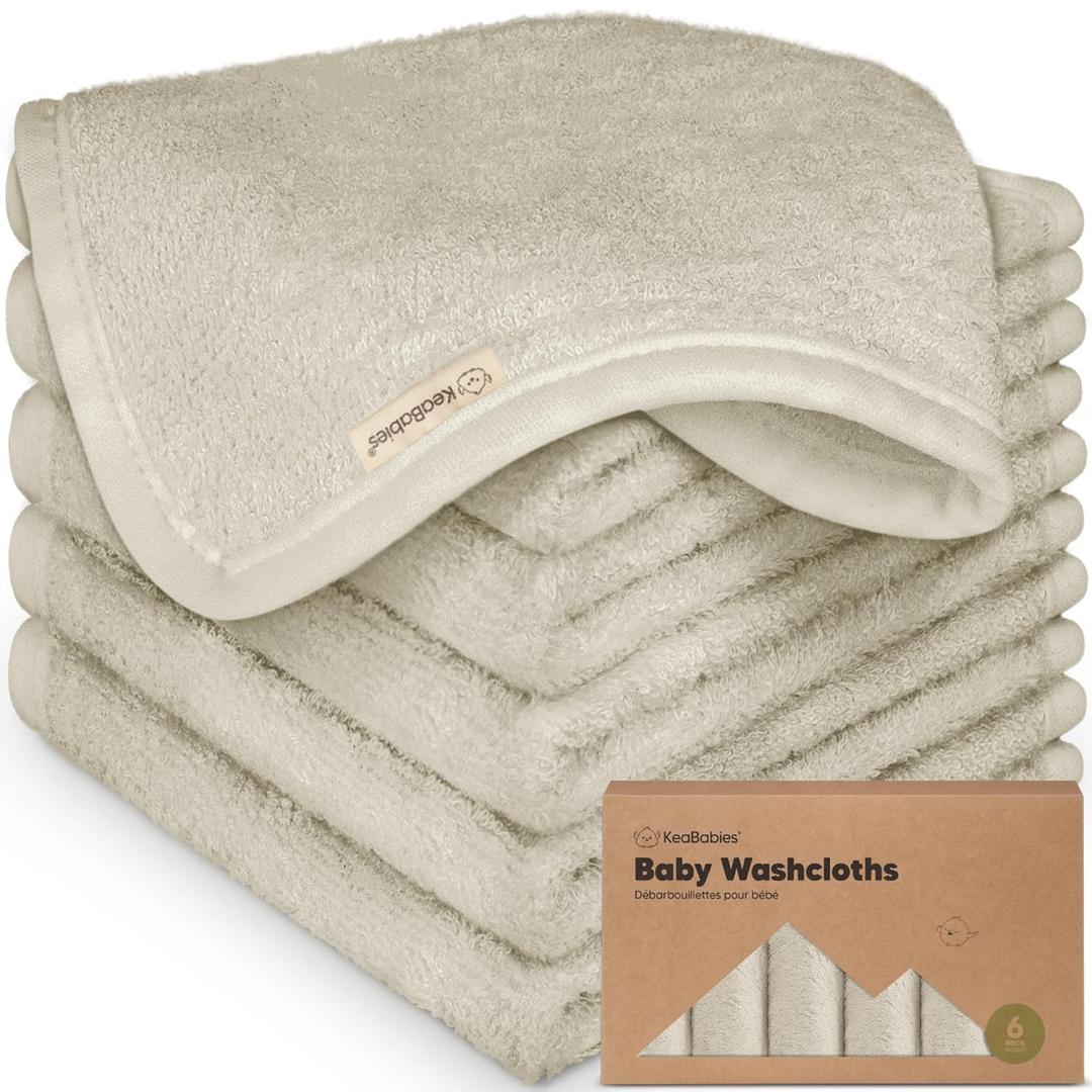 6-Pack Baby Washcloths - Soft Viscose from Bamboo Washcloth, Baby Wash Cloths for Newborn, Kids, Bath Baby Towels, Face Towel, Face Cloths for Washing Face (Stone)