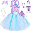 Topney Little Mermaid Tutu Dress for Girls - Princess Mermaid Ariel Costume with Accessories S