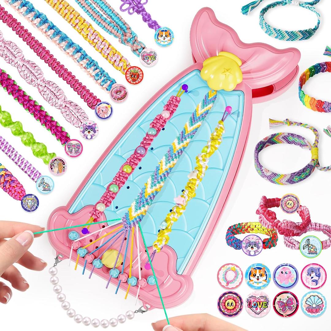 2-in-1 Friendship Bracelet Making Kit, Arts and Crafts for Girls Ages 8-12, Jewelry Making KitDIY Travel Activity Toys, Christmas Birthday Easter Gifts for 6 7 8 9 10 11 12 Year Old Girls (Pink)