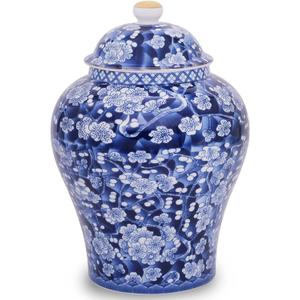 Ginger Jar with Lid Mandarin Blue and White Porcelain Plum Blossom, Decorative Ceramic Bud Vase for Home Dcor, Centerpiece Table Decoration Floral Arrangement (Blue and White Plum Blossom)