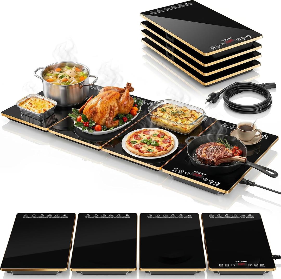 Electric Warming Tray,4-in-1 Food Warmer Tray with 8 Precise Temps & 24H Timer,34.7"x15"Tempered Glass Food Warming Mat,Modular Warming Trays for Parties Buffet for Catering Gatherings