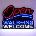 Large Open Walk Ins Welcom Neon Sign,Led Open Business Signs for Shop Bar Club Pub.Super Bright Light Red Open Black Backboard for Barber Shop or Restaurant,12V Powered., 24 inches x 18 inches