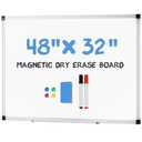 OLIXIS Magnetic White Board, Dry Erase Board for Wall 32" x 48", Whiteboard with 1 Dry Eraser & 2 Multicolor Markers & 4 Magnetic Pins, Aluminum Frame for Home, School, Office, White