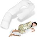 Pozico U-Shaped Full Body Pillow for Side Sleepers 51-Inch Body Pillow with Ear Piercing Design Cooling Pregnancy Pillow Orthopedic Support for Back, Neck & Hip Soft Washable Velvet Cover