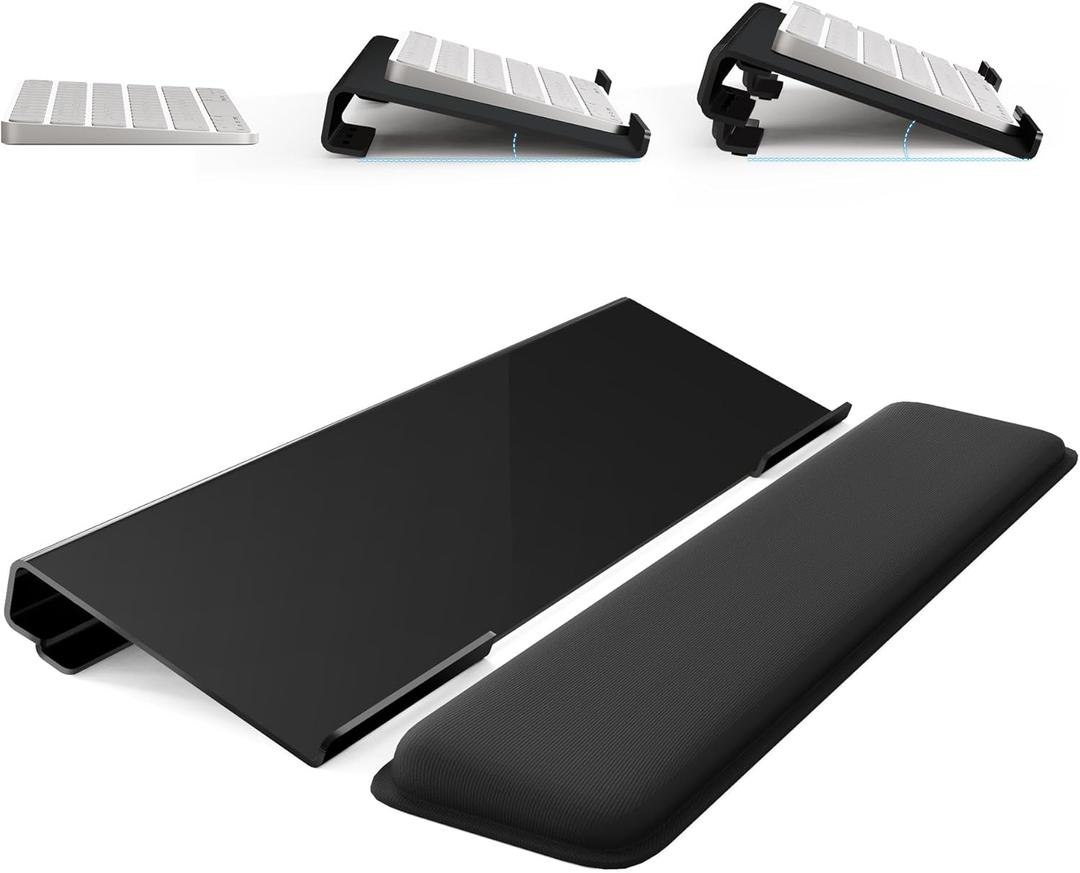 Laborio Computer Keyboard Stand for Desktop, 2-Level Height Adjustment Keyboard Wrist Rest, Non-Slip Key Board Riser Pad for Office, Gaming, and Home Desks (Black)