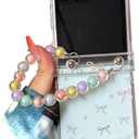 Girls Strap Case for Samsung Galaxy Z Flip 7 Cute Design, Kawaii Wristband Cover Hinge Protector, Lovely Woman Shockproof Case for Z Flip 7, Colorful Bow (Clear)