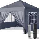 Driftalia 10x10 Pop Up Canopy with Sidewalls, Outdoor Instant Canopy Tent with Carry Bag for Commercial Events, Camping, Backyard Parties - Dark Grey