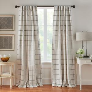 Elrene Home Fashions Brighton Windowpane Plaid Blackout Window Curtain, Living Room and Bedroom Drape with Rod Pocket Tabs, 52" x 95", 1 Panel (52"W x 95"L (Pack of 1))