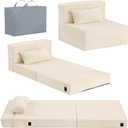 Tiita Folding Sofa Bed Floor Mattress for Kids, Glow Tri Folding Mattress Kid Fold Up Sofa Futon Fold Chair Beds, Child Foldable Mattress Floor Beds Fold Couch for Playroom, Plush Beige
