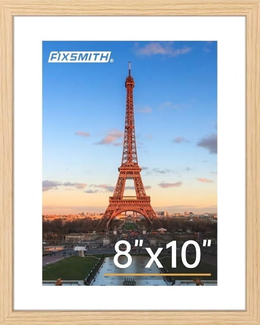 FIXSMITH 8x10 Picture Frame, Photo Frame with HD Plexiglass, Display Pictures 5x7 with Mat or 8x10 Without Mat Multi Picture Frames Collage for Tabletop or Wall Display, Natural