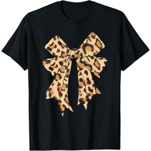 Coquette Bow Leopard Cheetah For Women Girls Trendy Girly T-Shirt M