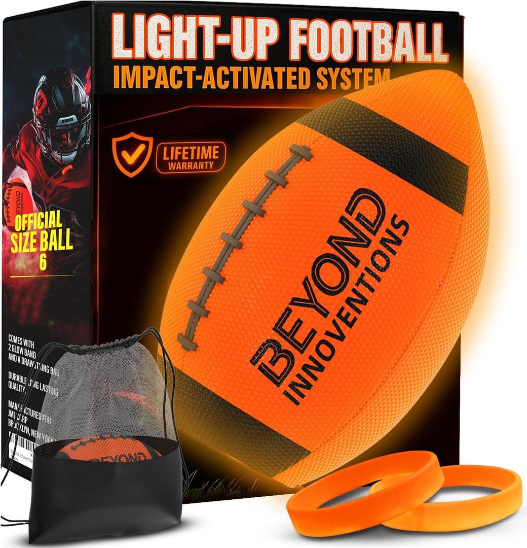 Beyond Innoventions Glow in The Dark Football - Light Up Football Gifts for Boys & Girls 8-15+ | Size NO 6 for Teens