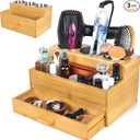 SolEco Hair Tool Storage Organizer, Bamboo Hair tool organizer for Bathroom, Kitchen and Makeup,Hair organizer storage Perfect for Storing Blow Dryer, Straightener and Brush