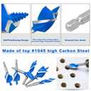 6Pcs Auger Drill Bit Set for Wood, 1/2", 5/8", 3/4", 7/8", 1" and 1-1/8" Inch Size, 4-Inch Long Impact Wood Auger Drill Bit Set with 1/4" Quick Change Hex Shank
