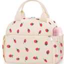 Lunch Box for Women, Cute Strawberry Corduroy Insulated Lunch Bag Women Reusable Work Leakproof Simple Adults Large Lunch Boxes Tote Bag Men Cooler Bag (Medium - 10L)