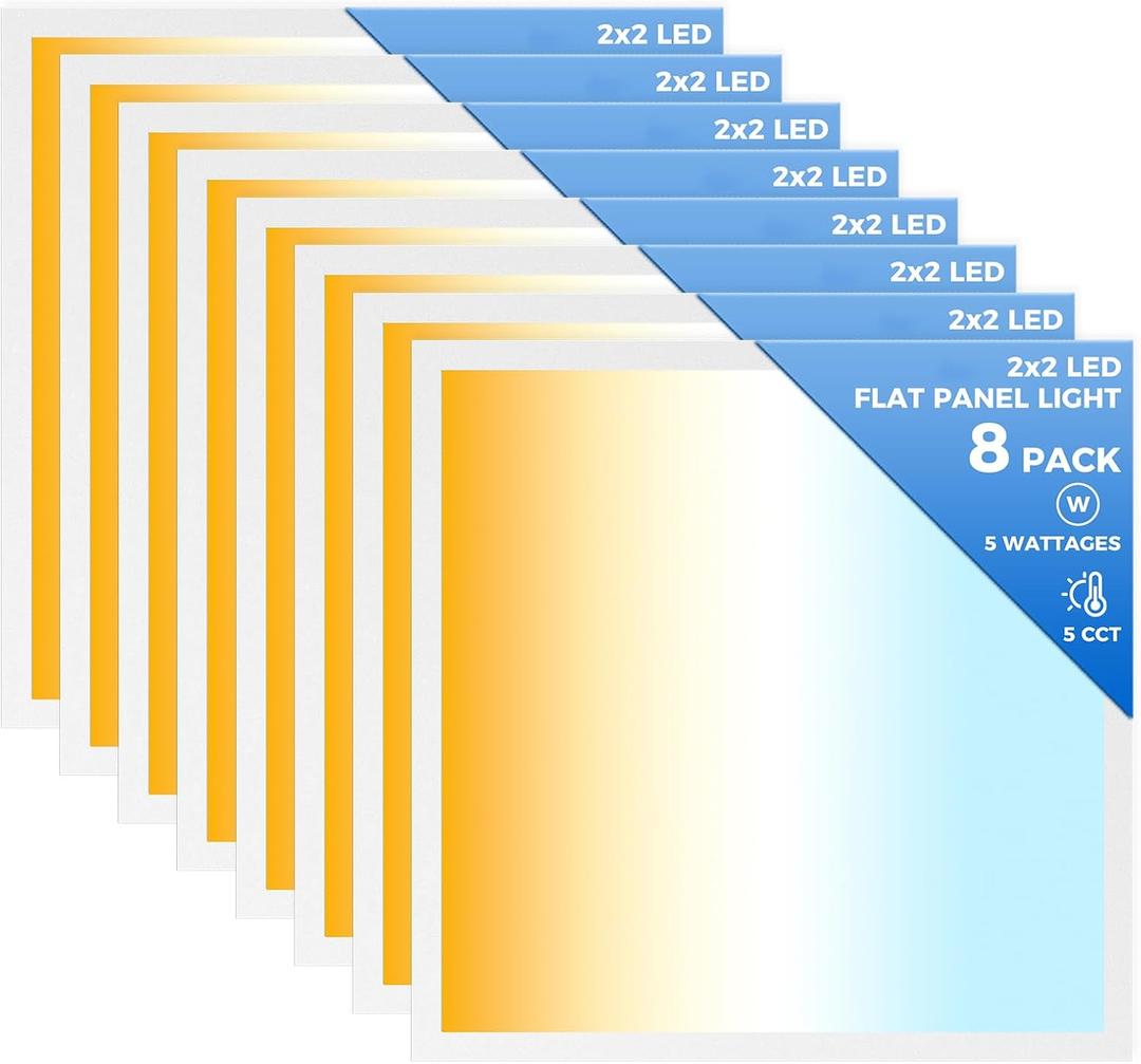 8 Pack 2x2 LED Flat Panel Light 50W 6500Lm 5CCT 5 Wattage Option
3000K-6500K 30W-50W 0-10V Dimmable AC120-277V for Office School Commercial Home Use 2x2 LED Drop Ceiling Light