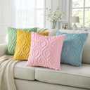 decorUhome Summer Throw Pillow Covers 20x20 Inch Set of 2, Soft Plush Faux Wool Aqua Solid Couch Pillow Covers, Accent Farmhouse Neutral Square Pillow Cases for Sofa Bed Living Room