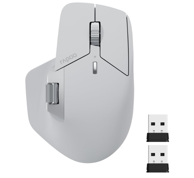 Rapoo MT760 Multi-Device Wireless Mouse, Bluetooth 5.0 and 2.4G Multi-Mode Connection, Up to 4 Devices, 11 Programmable Buttons, 4K DPI, 90 Days Battery Life, PC, Light Grey