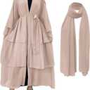 Muslim Chiffon Abaya for Women Open Front Cardigan Modest Dress with Hijab Scarf Middle East Arabian Robe Islamic Long Dress, XXL